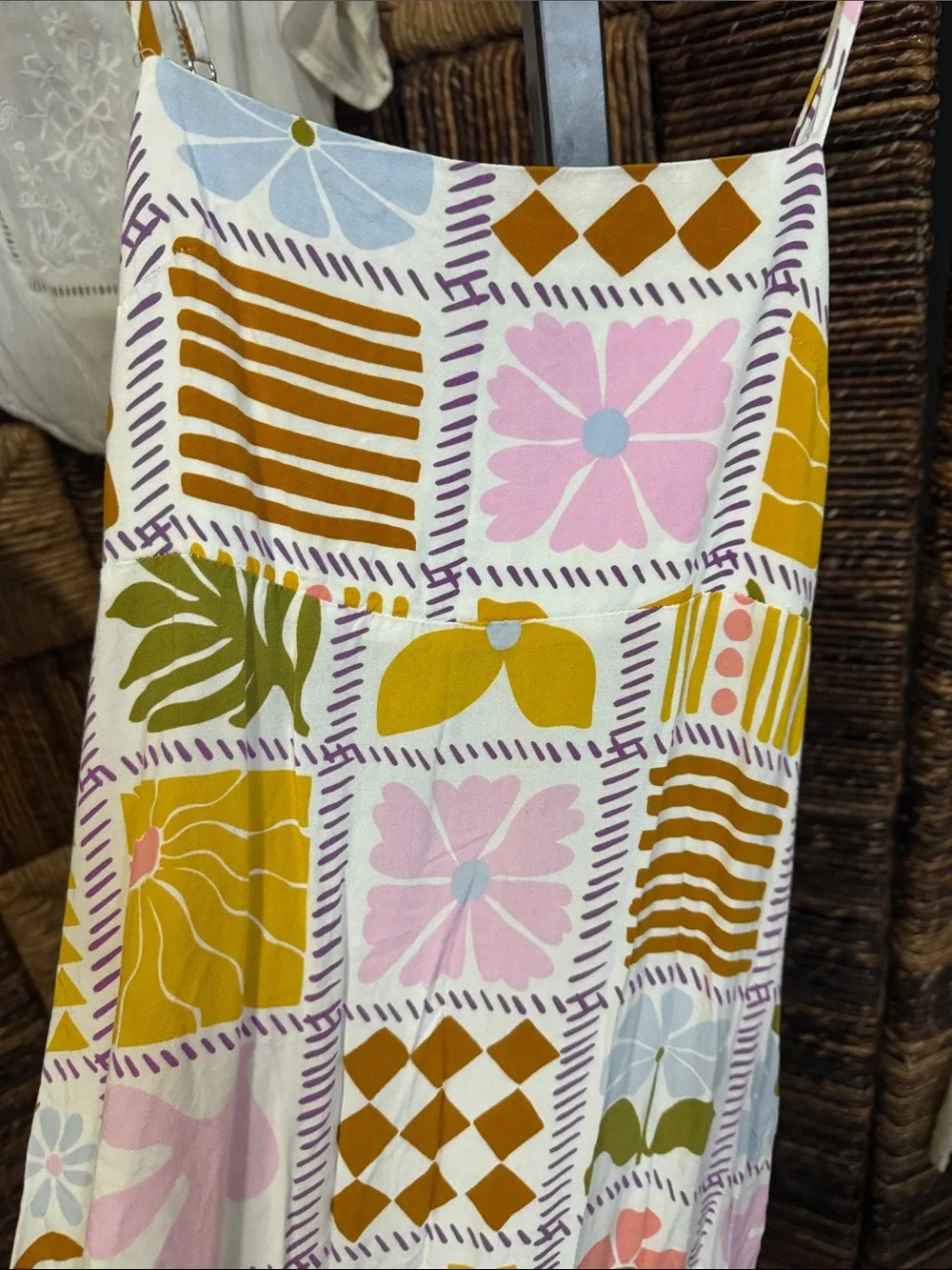 Maxi Slip Skirt in Pink, Mustard & Green Patchwork Print